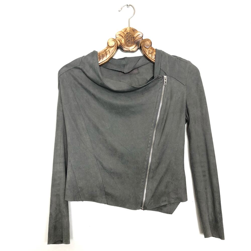 Blank NYC Faux Suede Moto Drape Asymmetric Zip Grey Jacket xs